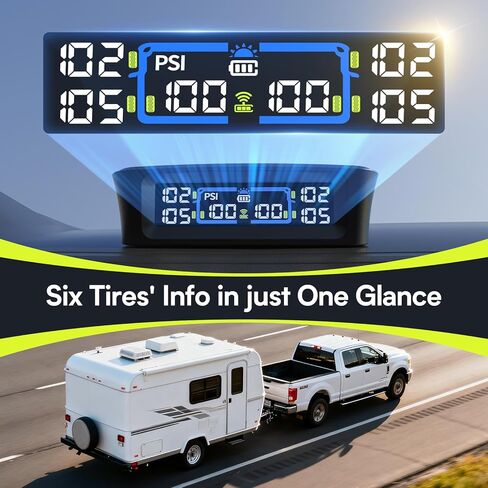 نظام مراقبة ضغط الإطارات Tymate TM12 RV، TPMS مع USB/شحن بالطاقة الشمسية، أحدث إصدار لعام 2026، مجموعة من 4 أجهزة استشعار (بحد أقصى. 12)، 6 أوضاع إنذار، نطاق 50 قدم، 0-144PSI لسيارة RV/سيدان/SUV/MPV/شاحنة/مركبة أقدم in Kuwait