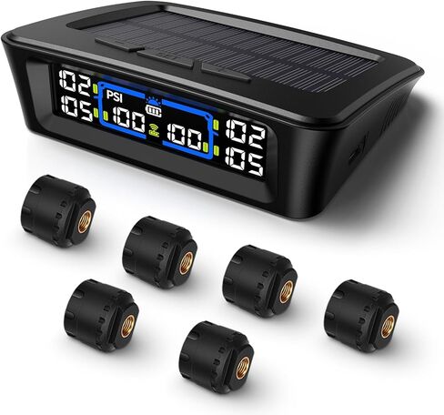 نظام مراقبة ضغط الإطارات Tymate TM12 RV، TPMS مع USB/شحن بالطاقة الشمسية، أحدث إصدار لعام 2026، مجموعة من 4 أجهزة استشعار (بحد أقصى. 12)، 6 أوضاع إنذار، نطاق 50 قدم، 0-144PSI لسيارة RV/سيدان/SUV/MPV/شاحنة/مركبة أقدم in Kuwait