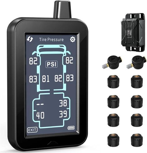 نظام مراقبة ضغط الإطارات GUTA، TPMS للمقطورة مع شاشة لمس ملونة و10 مستشعر تدفق من خلال، 6 أوضاع تنبيه، معزز الإشارة، مراقب ضغط الإطارات للمركبات الترفيهية، العربة، نصف العجلة الخامسة (0-188PSI) in Kuwait