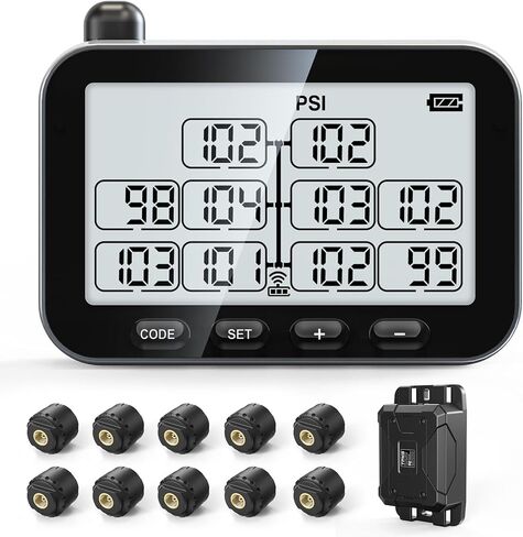 GUTA Trailer Tire Pressure Monitoring System, RV TPMS with 10 Sensors, 6 Alert Modes, Signal Booster, Power Saving Display, Long Sensing Distance, for 3 Trailers (T1/T2/T3), for Camper, Motor Homes in Kuwait