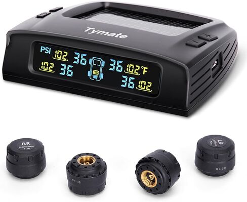 نظام مراقبة ضغط الإطارات Tymate TM2 RV، مراقب ضغط الإطارات مع شحن بالطاقة الشمسية، TPMS مع 4 أجهزة استشعار (بحد أقصى. 10) و6 أوضاع إنذار، شاشة LCD ملونة محدثة جديدة، 0-87 رطل لكل بوصة مربعة للمركبات الترفيهية/المقطورة/الشاحنة/سيارات الدفع الرباعي in Kuwait