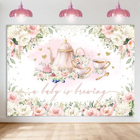 Avezano A Baby is Brewing Baby Shower خلفية حفلة الشاي موضوع الفتيات زينة حفلات استحمام الطفل الوردي الزهور دعونا PAR الشاي التقطت الصور خلفية راية (7x5ft) in Saudi Arabia