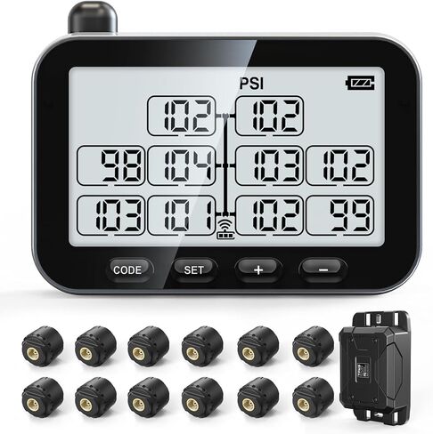 GUTA Trailer Tire Pressure Monitoring System, RV TPMS with 10 Sensors, 6 Alert Modes, Signal Booster, Power Saving Display, Long Sensing Distance, for 3 Trailers (T1/T2/T3), for Camper, Motor Homes in Kuwait