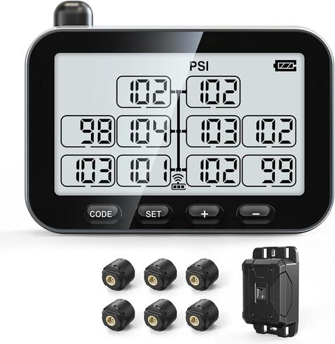 GUTA Trailer Tire Pressure Monitoring System, RV TPMS with 10 Sensors, 6 Alert Modes, Signal Booster, Power Saving Display, Long Sensing Distance, for 3 Trailers (T1/T2/T3), for Camper, Motor Homes in Kuwait