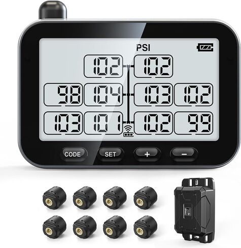 GUTA Trailer Tire Pressure Monitoring System, RV TPMS with 10 Sensors, 6 Alert Modes, Signal Booster, Power Saving Display, Long Sensing Distance, for 3 Trailers (T1/T2/T3), for Camper, Motor Homes in Kuwait