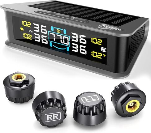 6-Wheel RV Tire Pressure Monitoring System (TPMS) - 6 Sensors & 6 Alarm Modes | 0-144 PSI ±1.5PSI, Solar/USB Charging | for Dually Trucks & Heavy-Duty Trailers in Kuwait