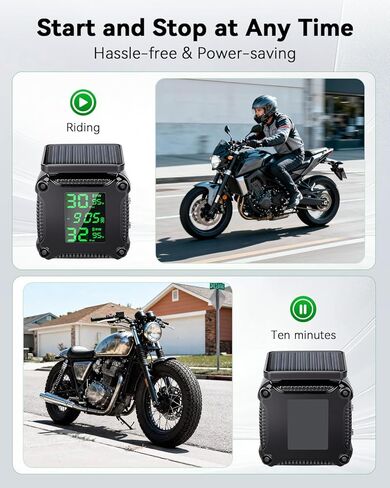 Motorcycle Tire Pressure Monitoring Alarm System with Solar Charge, Motorcycle TPMS with 2 External Sensors, LCD Digital Display, USB Charging, Motorbike Tyre Temperature Alarm in Kuwait