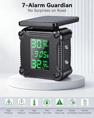 Motorcycle Tire Pressure Monitoring Alarm System with Solar Charge, Motorcycle TPMS with 2 External Sensors, LCD Digital Display, USB Charging, Motorbike Tyre Temperature Alarm in Kuwait