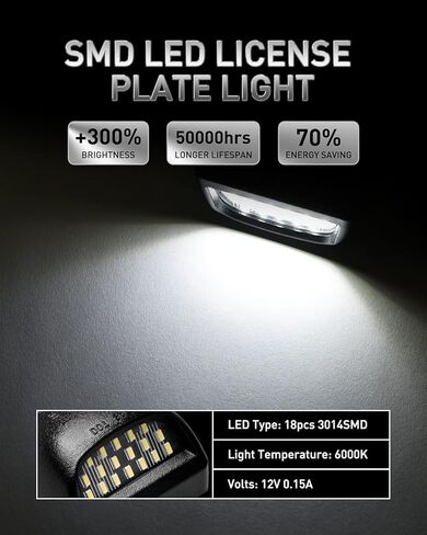 LESAUCE Full LED License Plate Light Tag Lamp Assembly Replacement for Chevy Silverado 1500 2500 3500 Suburban Tahoe GMC Sierra Yukon XL for Escalade, 6000K White, Pack of 2 in Saudi Arabia