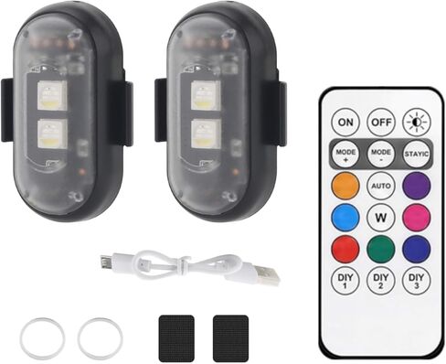 2PCS Wireless LED Strobe Lights with Remote Control，8 Colors IP65 Waterproof Anti-Collision USB Charing Led Warning Lights for Car Drone Truck Motorcycle Aircraft Bike in Saudi Arabia