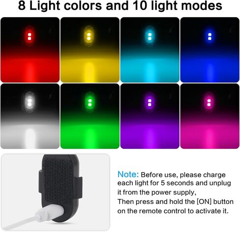 2PCS Wireless LED Strobe Lights with Remote Control，8 Colors IP65 Waterproof Anti-Collision USB Charing Led Warning Lights for Car Drone Truck Motorcycle Aircraft Bike in Saudi Arabia