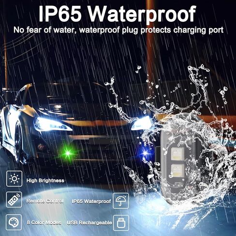 2PCS Wireless LED Strobe Lights with Remote Control，8 Colors IP65 Waterproof Anti-Collision USB Charing Led Warning Lights for Car Drone Truck Motorcycle Aircraft Bike in Saudi Arabia