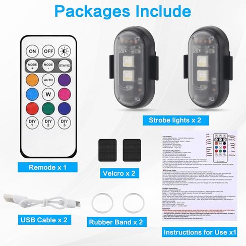 2PCS Wireless LED Strobe Lights with Remote Control，8 Colors IP65 Waterproof Anti-Collision USB Charing Led Warning Lights for Car Drone Truck Motorcycle Aircraft Bike in Saudi Arabia
