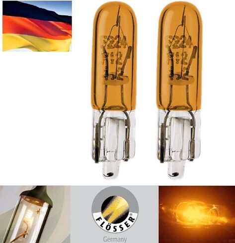 Flosser Incandescent 74NA 74A 74 73 T5 2.3W Stock 469101 صندوق قفازات لوحة القيادة العنبر استبدال مصابيح الإضاءة الداخلية (عبوة من 2) صنع في ألمانيا in Kuwait