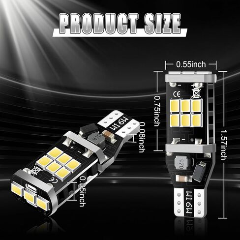 لمبة iFunyLED 912 921 LED للأضواء العكسية الاحتياطية، شرائح 2835 15-SMD خالية من الأخطاء 300% فائقة السطوع 906 922 W16W T15 LED - (عبوة من قطعتين، أبيض) in Kuwait