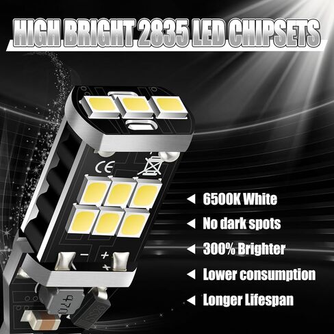 لمبة iFunyLED 912 921 LED للأضواء العكسية الاحتياطية، شرائح 2835 15-SMD خالية من الأخطاء 300% فائقة السطوع 906 922 W16W T15 LED - (عبوة من قطعتين، أبيض) in Kuwait
