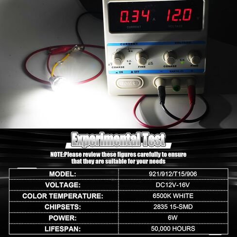 لمبة iFunyLED 912 921 LED للأضواء العكسية الاحتياطية، شرائح 2835 15-SMD خالية من الأخطاء 300% فائقة السطوع 906 922 W16W T15 LED - (عبوة من قطعتين، أبيض) in Kuwait