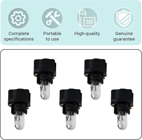 5 PCS Car T5 Dashboard Light Bulbs, 12V 1.2W Wedge Instrument Cluster Bulbs with Base, T5 Halogen Mini Bulb Replacement Parts, Universal for Car Motorcycle Dash Board Lamp (White #DB401) in Saudi Arabia