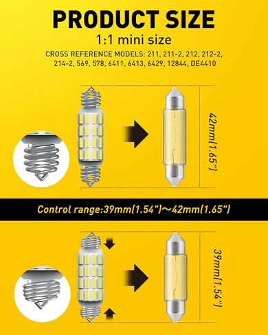 AUXITO 578 LED لمبة 211-2 212-2 لمبة إضاءة 39 41 42 مم أضواء داخلية 6500K أبيض فائق السطوع 4014 SMD اكليل خالٍ من الأخطاء لشاحنة السيارة LED قبة خريطة باب لوحة ترخيص أضواء وقوف السيارات مجاملة، 2 حزمة in Kuwait