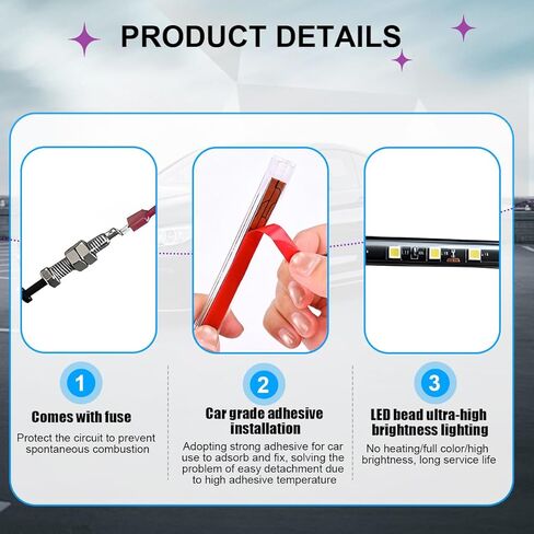 شريط إضاءة LED تحت غطاء السيارة، 15 بوصة 12 فولت 21 SMD 5050 مقاوم للماء لمحرك السيارة، مجموعة مصابيح مع تشغيل/إيقاف تلقائي، مصباح عمل تحت الغطاء التلقائي، عالمي لشاحنة SUV RV in Kuwait