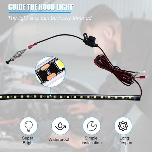 شريط إضاءة LED تحت غطاء السيارة، 15 بوصة 12 فولت 21 SMD 5050 مقاوم للماء لمحرك السيارة، مجموعة مصابيح مع تشغيل/إيقاف تلقائي، مصباح عمل تحت الغطاء التلقائي، عالمي لشاحنة SUV RV in Kuwait