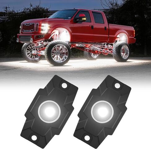 أضواء الصخور LED Trail Rig Lamp Rocklights 6500K أبيض نقي LED أضواء النيون تحت التوهج IP68 مقاومة للماء 9-24 فولت لشاحنة الطرق الوعرة وعربات الجولف ATV UTV SUV SXS RV قارب دراجة نارية (4 القرون) in Kuwait