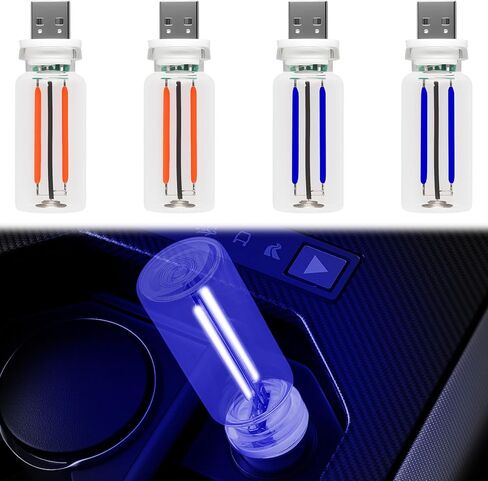 4 عبوات من مصابيح USB، مصابيح داخلية للسيارة مع مصابيح زجاجة صغيرة حمراء وزرقاء، إضاءة داخلية للسيارة قابلة للتعتيم تعمل باللمس، قم بتوصيل أضواء ليلية مزخرفة لـ Vehi in Kuwait