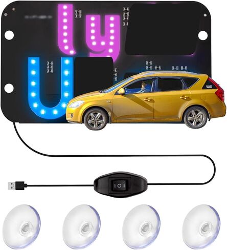 لافتة إضاءة LED للسيارة، لافتة سيارة أجرة على الزجاج الأمامي، ملصق LED للسيارة مع أكواب شفط، قابس USB للسيارات والشاحنات وسيارات الدفع الرباعي (وردي - أزرق) in Kuwait