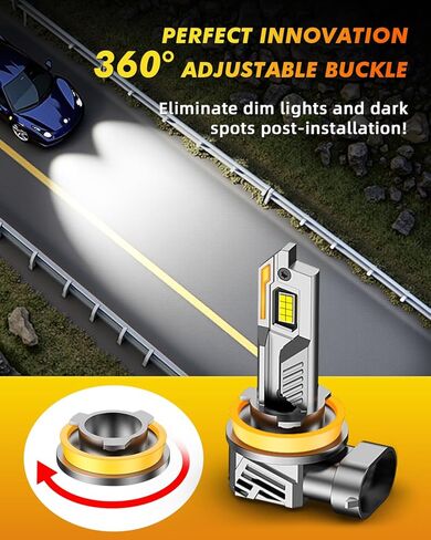 Termitor H11/H8/H9 Light Bulbs, 45,000LM 12X Super Brightness, 360° Adjustable Quick Install, 6500K Cool White H11/H16 Fog Lights Bulb, 1:1 Mini Size with Cooling Fan, IP68, Plug N Play, Pack of 2 in Kuwait