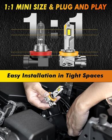 Termitor H11/H8/H9 Light Bulbs, 45,000LM 12X Super Brightness, 360° Adjustable Quick Install, 6500K Cool White H11/H16 Fog Lights Bulb, 1:1 Mini Size with Cooling Fan, IP68, Plug N Play, Pack of 2 in Kuwait