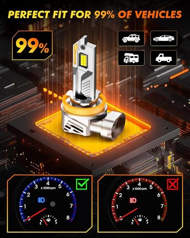 Termitor H11/H8/H9 Light Bulbs, 45,000LM 12X Super Brightness, 360° Adjustable Quick Install, 6500K Cool White H11/H16 Fog Lights Bulb, 1:1 Mini Size with Cooling Fan, IP68, Plug N Play, Pack of 2 in Kuwait