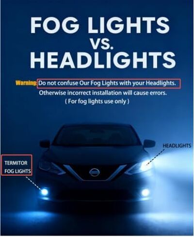 Termitor H11/H8/H9 Light Bulbs, 45,000LM 12X Super Brightness, 360° Adjustable Quick Install, 6500K Cool White H11/H16 Fog Lights Bulb, 1:1 Mini Size with Cooling Fan, IP68, Plug N Play, Pack of 2 in Kuwait