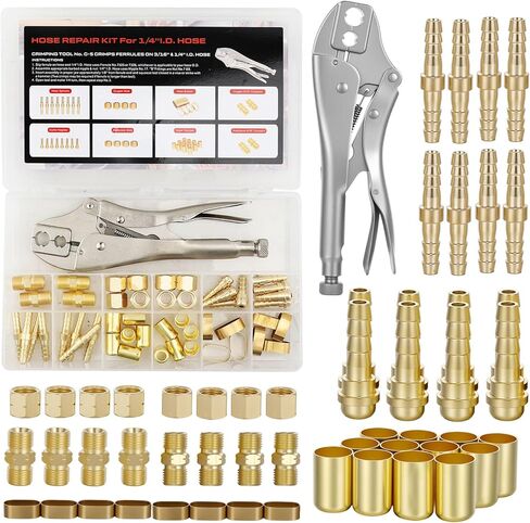 طقم إصلاح خرطوم اللحام 49 قطعة، طقم إصلاح خرطوم الشعلة، من أجل 3/16 إلى 1/4 بوصة طقم إصلاح خرطوم شعلة الأكسجين الأسيتيلين، النوع B مقاس 9/16 بوصة، يتضمن أداة التركيب/التجعيد/الطويق/المقرنة/القوس/الوصلة/الحلمة/الجوز in Kuwait