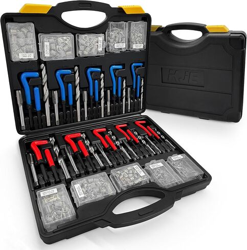 KJE 61Pcs Thread Restorer Kit, Rethreading Kit, UNC, UNF & Metric Thread Chaser Set with Taps, Dies, Thread Files & Pitch Gauges for Repair Damaged Threads Bolts, Nuts and Screws in Kuwait