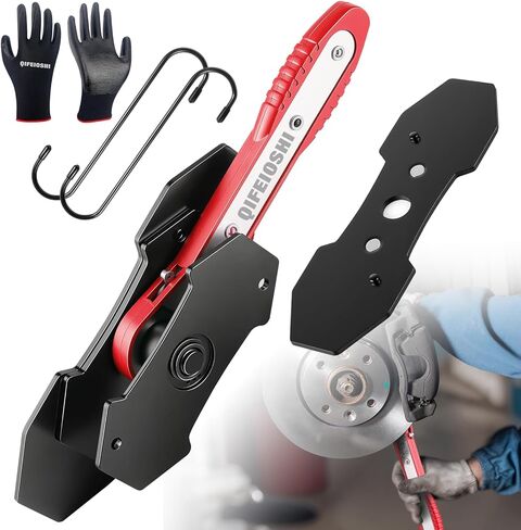 Brake Caliper Compression Tool, 4-in-1 Universal Disc Caliper Tool, 360° Swivel Ratcheting Compressor for Automotive Brake Repair and Installation, Includes 2 Rubber Hooks and Gloves (Red) in Kuwait