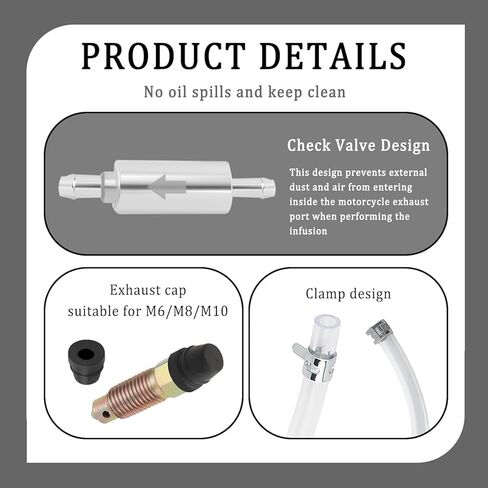 2PCS Brake Bleeder Hose One Way Check Valve Tube Bleeding Tool Kit for Car Motorcyle Clutch Brake Bleeder Valve with Nozzle Cap and Clamp Universal Brake Fluid Bleeder Kit for Hydraulic Brake System in Kuwait