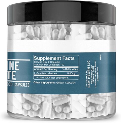 Earthborn Elements L-Carnitine Tartrate، 200 كبسولة، بدون مغنيسيوم أو حشو أرز، بدون إضافات، خالي من الغلوتين، غير مخفف in Saudi Arabia