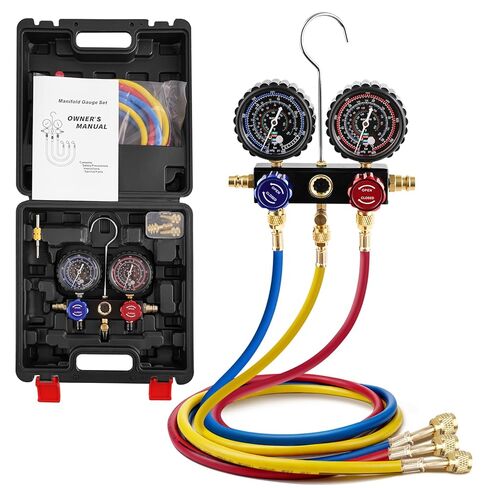 مجموعة قياس التيار المتردد R454B ثلاثية الاتجاهات، مقاييس HVAC A2L المتعددة لمبرد R454B/R32/R410A/R22 مع محولات A2L/R410a، وخراطيم 5FT in Kuwait
