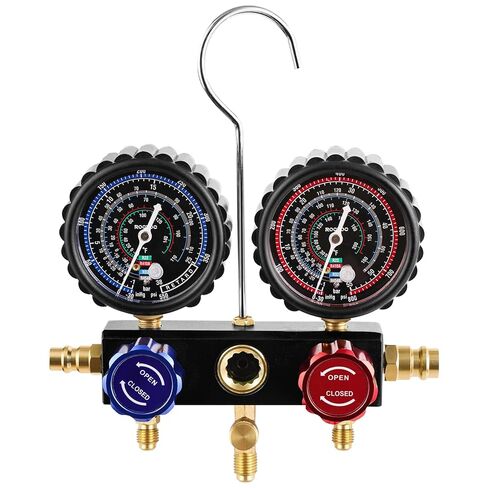 مجموعة قياس التيار المتردد R454B ثلاثية الاتجاهات، مقاييس HVAC A2L المتعددة لمبرد R454B/R32/R410A/R22 مع محولات A2L/R410a، وخراطيم 5FT in Kuwait