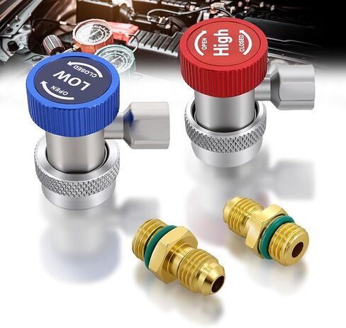 محول Ketofa R134a، مجموعة قارنة توصيل سريعة R134a AC قابلة للتعديل، طقم محول إعادة شحن التيار المتردد عالي ومنخفض الجانب، تجهيزات منفذ خدمة التيار المتردد R134a لأنظمة تكييف الهواء للسيارات (ليس لـ R1234yf) in Kuwait