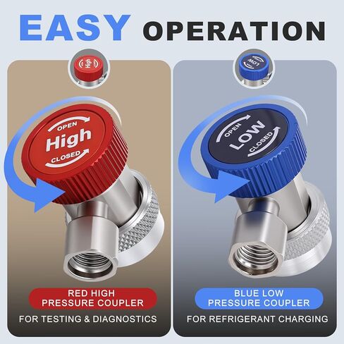 محول Ketofa R134a، مجموعة قارنة توصيل سريعة R134a AC قابلة للتعديل، طقم محول إعادة شحن التيار المتردد عالي ومنخفض الجانب، تجهيزات منفذ خدمة التيار المتردد R134a لأنظمة تكييف الهواء للسيارات (ليس لـ R1234yf) in Kuwait