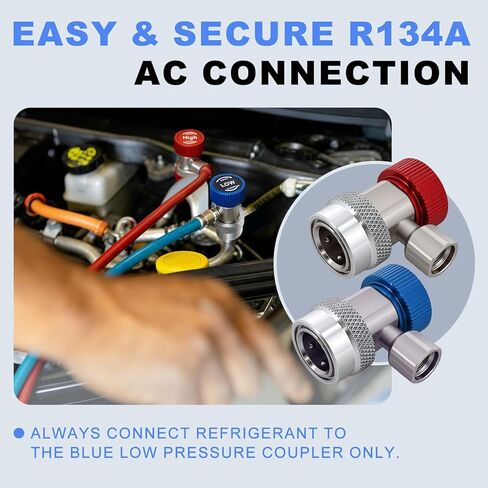 محول Ketofa R134a، مجموعة قارنة توصيل سريعة R134a AC قابلة للتعديل، طقم محول إعادة شحن التيار المتردد عالي ومنخفض الجانب، تجهيزات منفذ خدمة التيار المتردد R134a لأنظمة تكييف الهواء للسيارات (ليس لـ R1234yf) in Kuwait