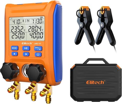 Elitech Wireless Digital Manifold Gauge Set Data Logging Refrigerant HVAC Gauges with Hoses, Temperature Clamps, LMG-10W in Saudi Arabia