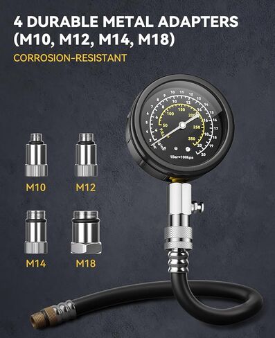 AUTOWN Professional Compression Tester Kit, 300 PSI Triple-Scale Gauge with 8-Piece Set & Portable Gray Case for Car, Truck, ATV & Small Gas Engines Diagnosis in Saudi Arabia