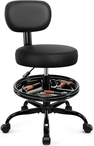 Shop Stool with Wheels for Garage, Mechanics Rolling Chair with Backrest, Adjustable Height Heavy Duty Garage Stool with Footrest and Storage Tray, Swivel Task Chair for Workshop Kitchen Salon in Saudi Arabia