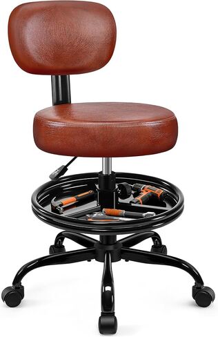 Shop Stool with Wheels for Garage, Mechanics Rolling Chair with Backrest, Adjustable Height Heavy Duty Garage Stool with Footrest and Storage Tray, Swivel Task Chair for Workshop Kitchen Salon in Saudi Arabia