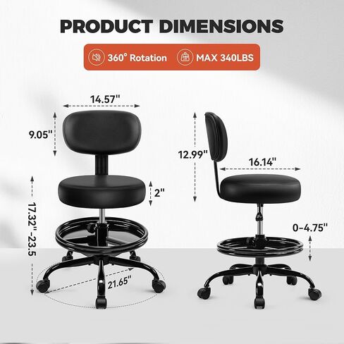 Shop Stool with Wheels for Garage, Mechanics Rolling Chair with Backrest, Adjustable Height Heavy Duty Garage Stool with Footrest and Storage Tray, Swivel Task Chair for Workshop Kitchen Salon in Saudi Arabia