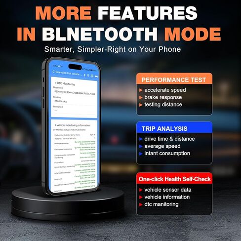 ماسح ضوئي BT529 Bluetooth Obd2 واختبار بطارية السيارة، أداة تشخيص السيارة 2 في 1 لأجهزة iPhone وAndroid، فحص قارئ رمز المحرك، اختبار الأداء، تحليل الرحلة، محلل بطارية 12 فولت لجميع المركبات 1996+ in Kuwait