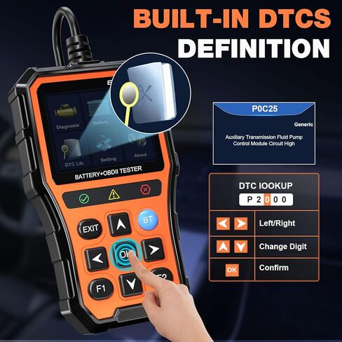 ماسح ضوئي BT529 Bluetooth Obd2 واختبار بطارية السيارة، أداة تشخيص السيارة 2 في 1 لأجهزة iPhone وAndroid، فحص قارئ رمز المحرك، اختبار الأداء، تحليل الرحلة، محلل بطارية 12 فولت لجميع المركبات 1996+ in Kuwait