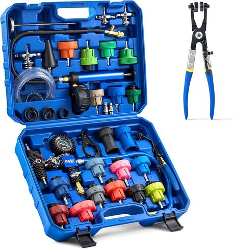 Orion Motor Tech Coolant Pressure Tester Kit, 34pc Universal Coolant Vacuum Refill Kit with 23 Adapters, Cooling System Pressure Tester Kit with Hose Clamp Pliers, Pressure Tester for Coolant System in Kuwait